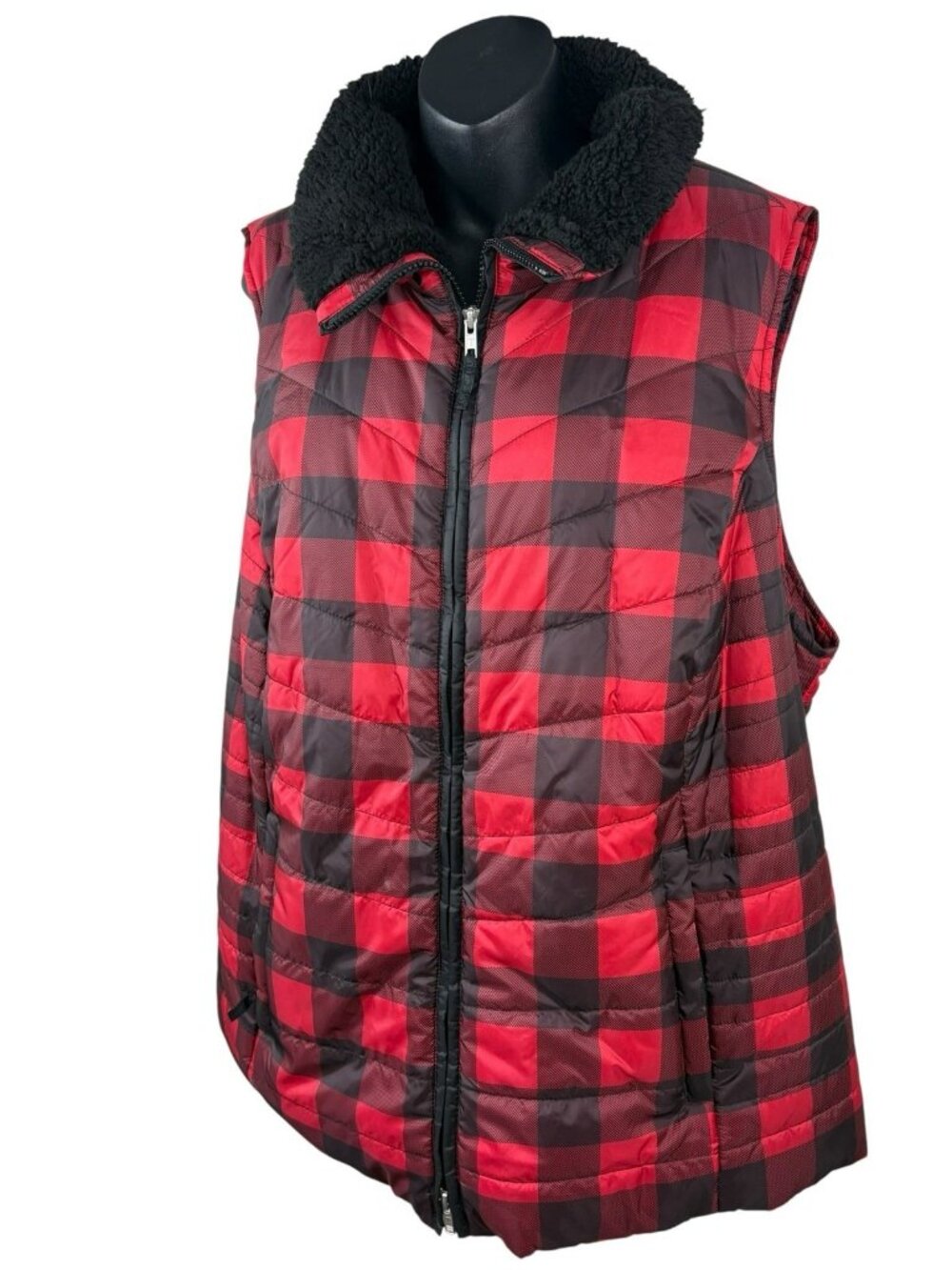 Talbots Vest Red Black Buffalo Plaid Sherpa Puffer Lined Women’s XXL Farm House